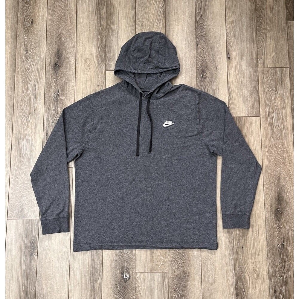 Nike Hoodie Mens Small Gray Jersey Sportswear Club Pullover Logo Sweatshirt